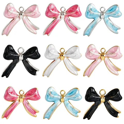 304 Stainless Steel Bowknot Pendant Cute Enamel Bow Charms For DIY Necklace Bracelet Making Accessories Jewelry Components