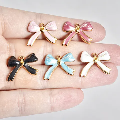 304 Stainless Steel Bowknot Pendant Cute Enamel Bow Charms For DIY Necklace Bracelet Making Accessories Jewelry Components