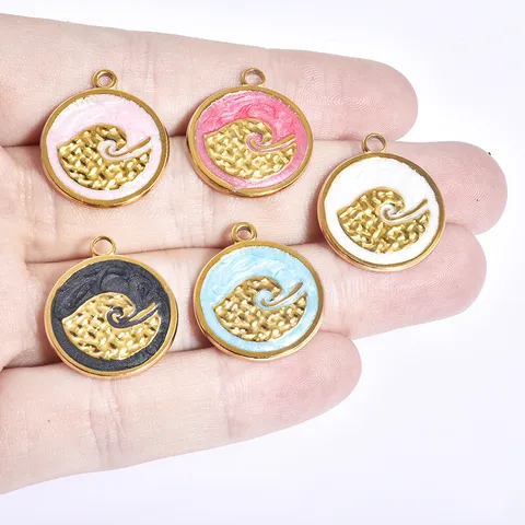 Pendentif Rond en Acier Inoxydable Vague d'Océan Émail Coloré Goutte d'Huile Composants de Bijoux Pour Bricolage Bracelet Collier Boucles d'Oreilles