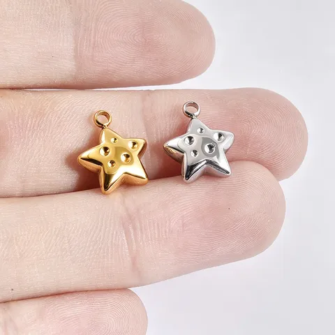 Edelstahl Dreidimensionaler Stern Anhänger Halskette Charm Strass Eingelegt Gold Silber Galvanisiert Stern Schmuck Zubehör Für DIY Handwerk Machen Herren Damen