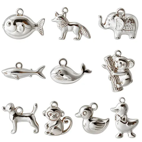 Ciondoli Animali 3D in Acciaio Inossidabile Oro Argento Galvanizzato Cane Scimmia Elefante Squalo Balena Koala Volpe Anatra Pesce Pendenti per Creazione Gioielli Fai-da-te Bracciale Collana Orecchini Accessorio
