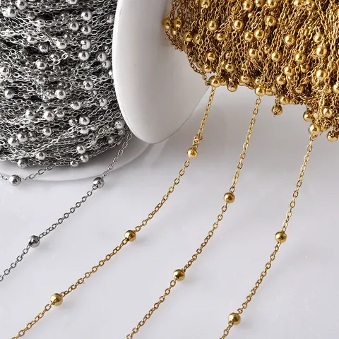 Stainless Steel Jewelry Making Chain Gold Silver Plated Cross Satellite Ball Bead Bulk Link Chain Link For Diy Necklace Bracelet Findings Material Craft Accessory