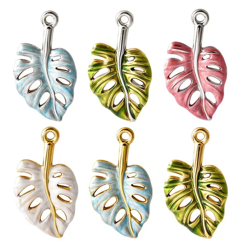 Ciondolo Vintage in Acciaio Inossidabile a Forma di Foglia di Monstera Svuotata Smaltata Foglie di Albero Tropicale Ciondoli per Fai da Te Collana Naufrago Orecchini Gioielli