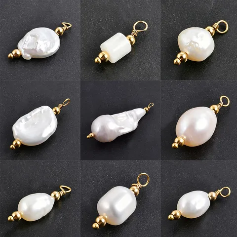 Irregular Freshwater Pearl 304 Stainless Steel Gold Pin Charm For DIY Jewelry Making Bracelet Necklace Pendant Handmade Accessory