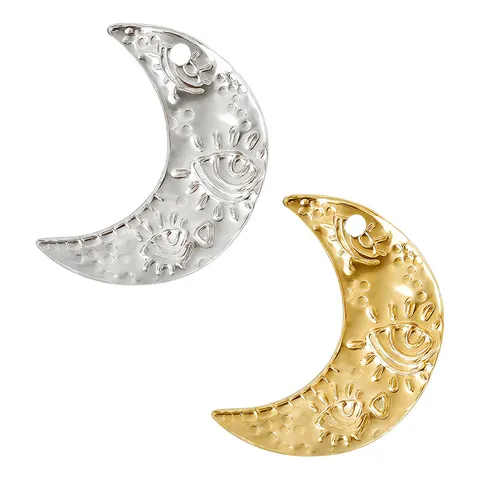 Stainless Steel Moon Evil Eye Pendant For DIY Jewelry Making Necklace Bracelet Retro Star Textured Gold Silver Charms