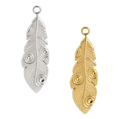 Edelstahl Feder Anhänger Charms Galvanisiert Strukturierte DIY Schmuck Zubehör Für Halskette Armband Herstellung Damen Herren