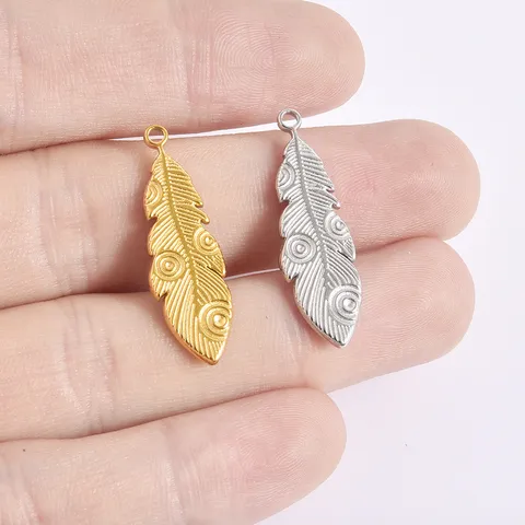 Edelstahl Feder Anhänger Charms Galvanisiert Strukturierte DIY Schmuck Zubehör Für Halskette Armband Herstellung Damen Herren
