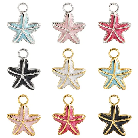Stainless Steel Starfish Enamel Pendant Colorful Marine Charm For DIY Jewelry Making Necklace Bracelet Earring Accessories