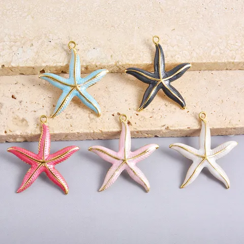 Colgante de Estrella de Mar de Acero Inoxidable y Esmalte Estilo Océano Dije Marino de Aceite de Gota Colorido para Accesorios de Joyería DIY