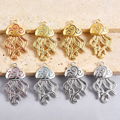 Colgante de Medusa Hueco Acero Inoxidable 304 Galvanoplastia al Vacío Esmalte Goteo Océano Charm DIY Collar Pulsera Accesorio Joyería Mujer