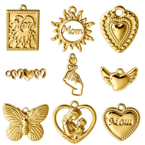 Stainless Steel Hollow Heart Butterfly Sun Mom Pendant Charms For Mother Day DIY Jewelry Necklace Bracelet Accessories