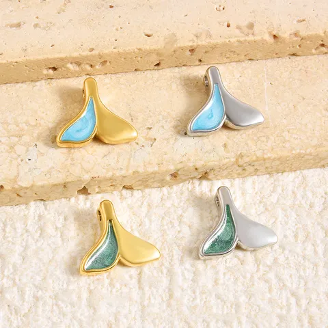 3D Stainless Steel Fish Tail Pendant Enamel Glitter Ocean Charm For DIY Necklace Bracelet Jewelry Making Accessories For Women