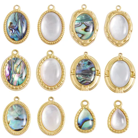 Stainless Steel Natural Shell Oval Water Drop Pendant Only 18K Gold Plated DIY Jewelry Charms For Necklace Bracelet Making