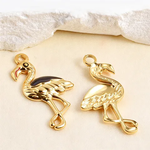 Stainless Steel Flamingo Enamel Charm Cute Bird Animal Pendant Electroplated Jewelry Finding For DIY Necklace Bracelet Craft Making