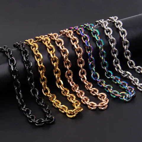 Collana a Catena in Acciaio Inossidabile Hip Hop Catena a O Choker per Donna Uomo Geometrico Galvanico Chiusura Curb Link DIY Artigianato Gioielli Accessorio