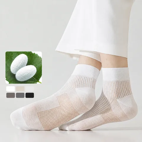 Men Mulberry Silk Mid Calf Socks Summer Thin Deodorant Sweat Absorbing Breathable Mesh Seamless Business Casual Dress Socks