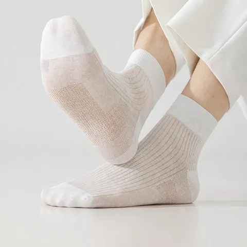 Men Mulberry Silk Mid Calf Socks Summer Thin Deodorant Sweat Absorbing Breathable Mesh Seamless Business Casual Dress Socks