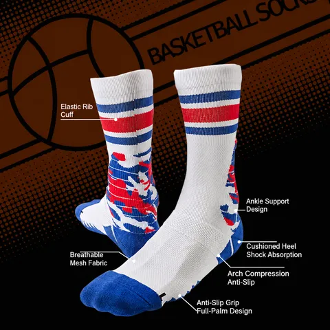 Men's Athletic Basketball Socks Cushioned Crew Sports Running Compression Cotton Socks