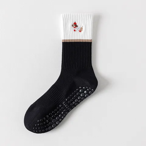 Women Professional Fitness Pilates Yoga Socks Mid Calf Cotton Blend Anti Slip Breathable Athletic Sports Socks