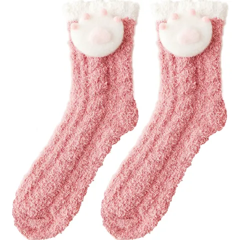 Damen Winter Verdickte Korallenfleece Crew Socken Süße 3D Cartoon Weihnachten Zuhause Boden Schlaf Warme Socken