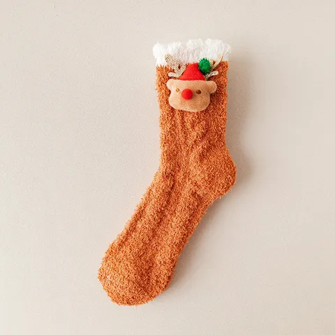Damen Winter Verdickte Korallenfleece Crew Socken Süße 3D Cartoon Weihnachten Zuhause Boden Schlaf Warme Socken