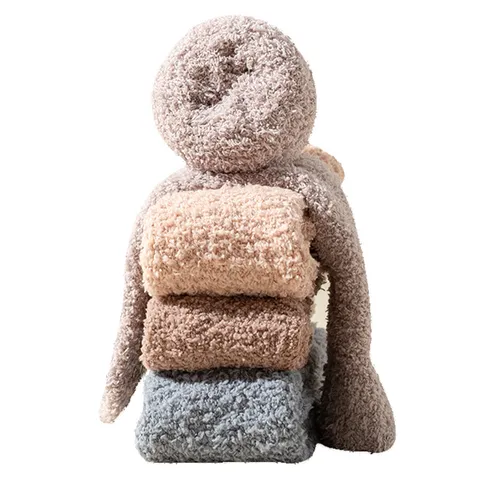 Women Thickened Coral Fleece Sleep Socks Winter Warm Cozy Soft Home Floor Socks Fluffy Plush Thermal Hosiery