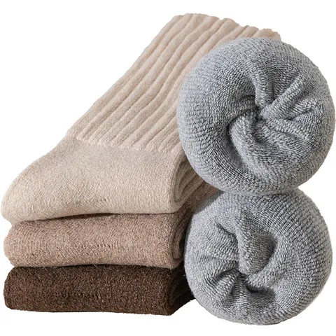 Heren Winter Verdikke Thermische Wollen Sokken Effen Kleur Comfortabele Warme Crew Sokken Casual Katoenen Sokken