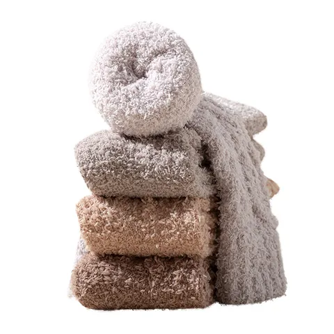 Calzini da Notte in Pile di Corallo Addensati Caldi Invernali da Donna Tinta Unita Accoglienti Peluche Lunghi Pavimento