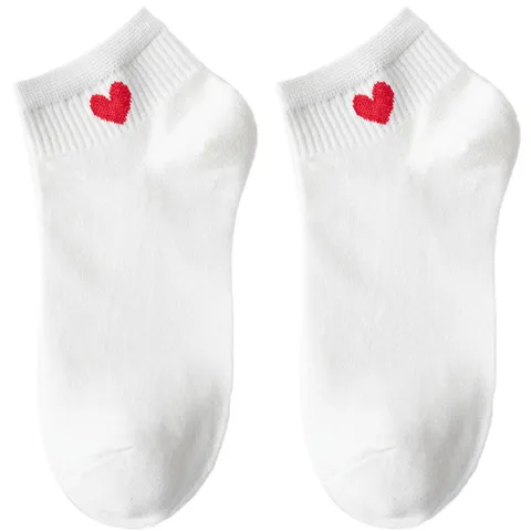 Women Heart Embroidered Cotton Short Socks Minimalist Casual Crew Socks Soft Breathable Daily Wear