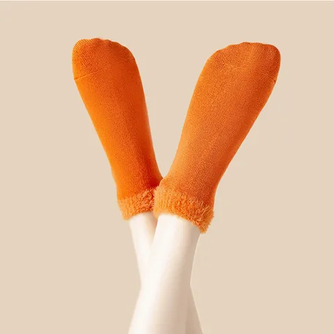 Women's Casual Pure Cotton Short Socks Winter Warm Plush Cuff Solid Color Breathable Sweat Absorbent Fashion Hosiery