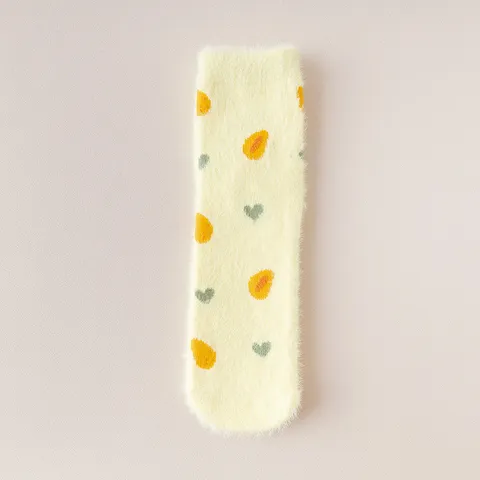 Women Winter Thickened Warm Plush Floor Socks Cute Fruit Pattern Mink Fleece Home Sleeping Socks Soft Cozy Thermal Hosiery
