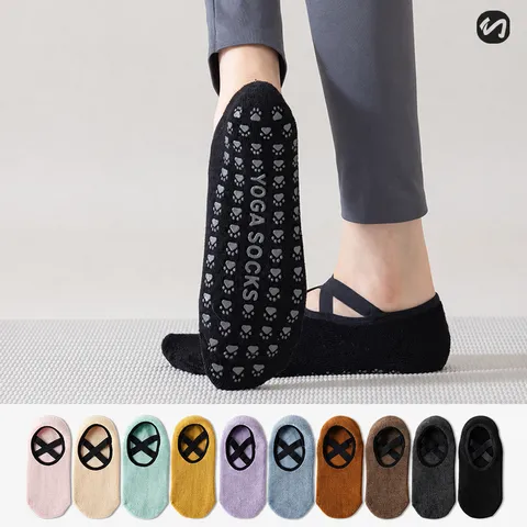 Calze da Yoga Antiscivolo Professionali da Donna Cotone Traspirante Pilates Fitness Danza Calzini Barca Con Cinturini Incrociati