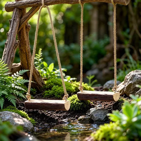 Pastoral Holz Mikro Landschaft Schaukel Ornament Nische Premium Handgemacht Rindentextur Holzscheibe Dekoration Hanfseil Aufhängung Schreibtisch Miniatur Handwerk Geschenk