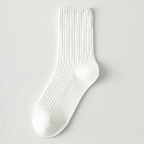 Women's Casual Pure Cotton Crew Socks Spring Autumn Breathable Solid Color Ribbed Comfortable Soft Daily Wear Hosiery