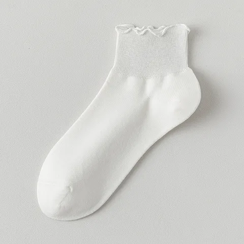 Calzini Corti Dolci da Donna Bordo Volant Tinta Unita Misto Cotone Traspirante Confortevole Uso Quotidiano