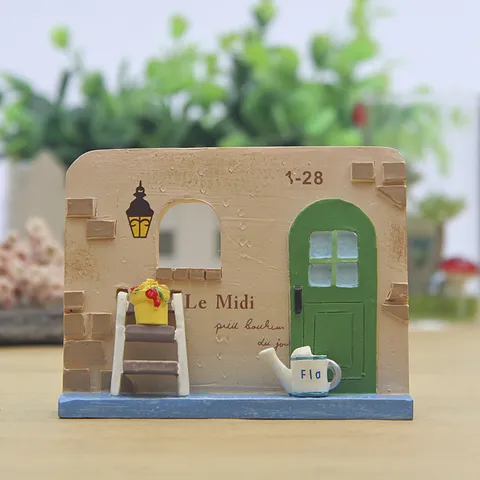 Cartoon Resin House Stairs Miniature Landscape Figurine Garden Stake Plant Pot Ornament Rural Cottage Table Desk Decor Photo Props