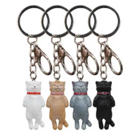 Cute Sleeping Cat Keychain With Collar Cartoon Mini Figure PVC Key Ring For Women Bag Accessories Pendant Gift Decoration