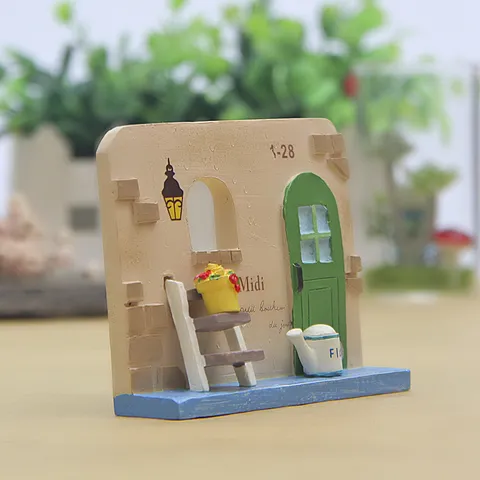 Cartoon Resin House Stairs Miniature Landscape Figurine Garden Stake Plant Pot Ornament Rural Cottage Table Desk Decor Photo Props