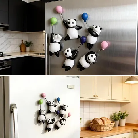 Süßer 3D Harz Cartoon Panda Ballon Kühlschrankmagnet Dopamin Farbe Magnet Für Haus Küche Dekoration Notizhalter Geschenk