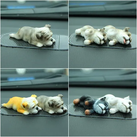 Groß Schläfrig Französisch Bulldogge Harz Modell Auto Armaturenbrett Ornament Kreative Realistische Tierfigur Mit Antirutschmatte Auto Innendekoration Geschenk
