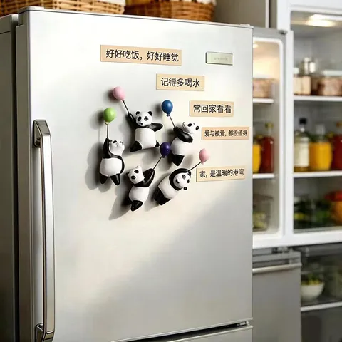 Süßer 3D Harz Cartoon Panda Ballon Kühlschrankmagnet Dopamin Farbe Magnet Für Haus Küche Dekoration Notizhalter Geschenk