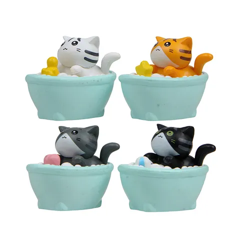 Kawaii Heilung Badende Katze Figur Japanischen Stil PVC Miniatur Katze In Badewanne Schreibtisch Ornament Für Home Office Auto Dekor