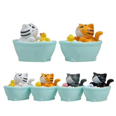 Kawaii Heilung Badende Katze Figur Japanischen Stil PVC Miniatur Katze In Badewanne Schreibtisch Ornament Für Home Office Auto Dekor