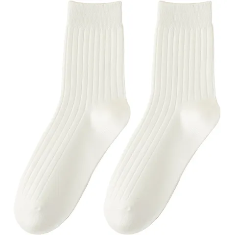Chaussettes d'Affaires Décontractées en Coton pour Hommes Couleur Unie Respirantes Absorbantes Côtelées Mi-Bas pour Printemps Automne
