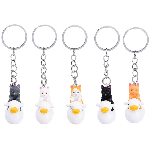 Carino Portachiavi Anatra Cartoon Che Cavalca Gatto Resina Animale Borsa Charm Anello Chiave Auto Creativo Moda Kawaii Gioielli Regalo