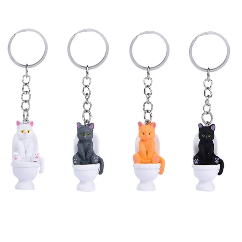 Kreativer Lustiger Cartoon Katze Auf Toilette Sitzend PVC Schlüsselanhänger Süße Tierfigur Tasche Auto Anhänger Geschenk