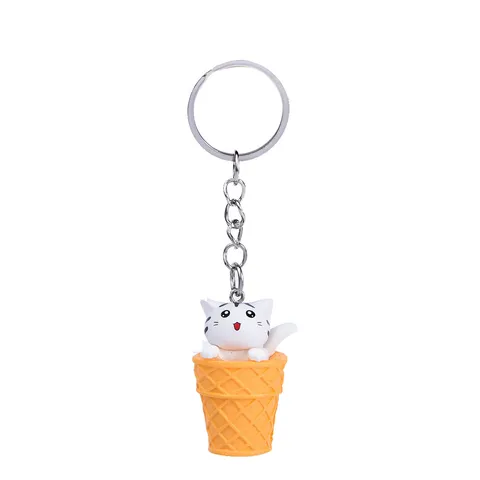 Cute Cartoon Cat Ice Cream Cone Keychain Resin Animal Bag Charm Car Key Ring Pendant Fashion Jewelry Gift