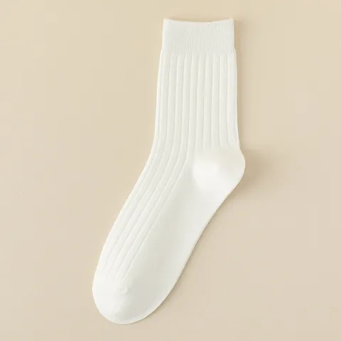 Chaussettes d'Affaires Décontractées en Coton pour Hommes Couleur Unie Respirantes Absorbantes Côtelées Mi-Bas pour Printemps Automne