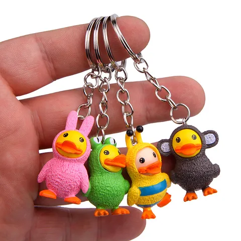 Porte-clés Créatif en PVC Canard Cosplay Animal pour Sac Voiture Abeille Grenouille Lapin Singe Figurine de Caneton Mignon Cadeau