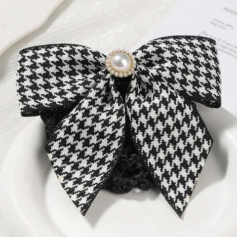 Δίχτυ Μαλλιών με Φιόγκος Houndstooth Κάλυμμα Κότσου Επαγγελματική Νοσοκόμα Αξεσουάρ Μαλλιών Ύφασμα Μαργαριτάρι Στρας